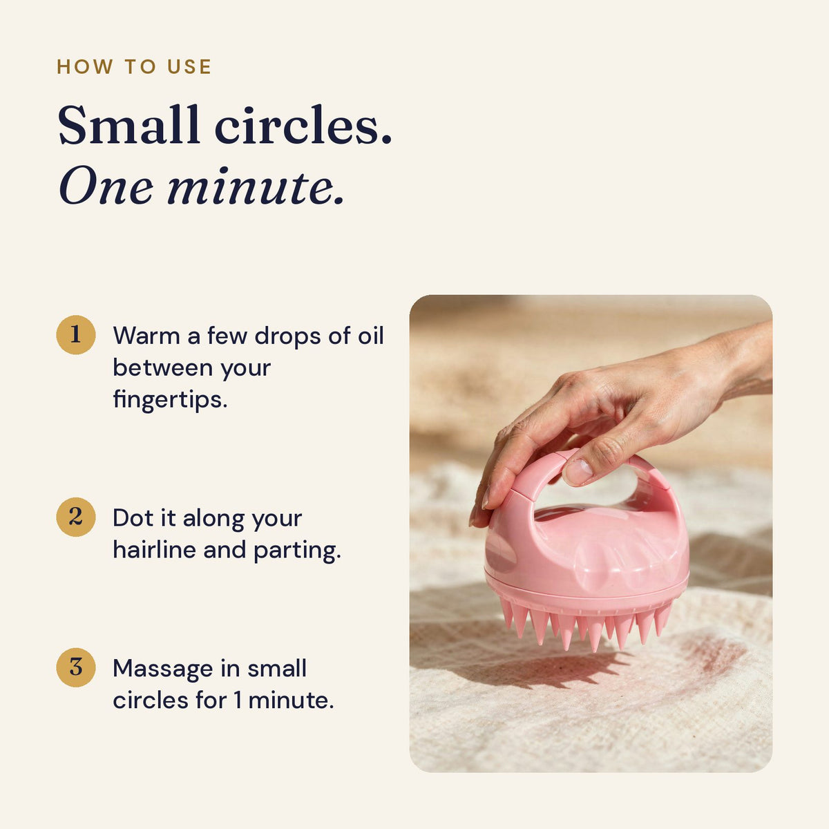 How to use: warm a few drops of oil, dot it along the hairline, massage in small circles for 1 minute