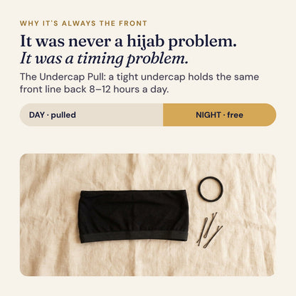 It was never a hijab problem, it was a timing problem: the Undercap Pull holds the front line back 8 to 12 hours a day
